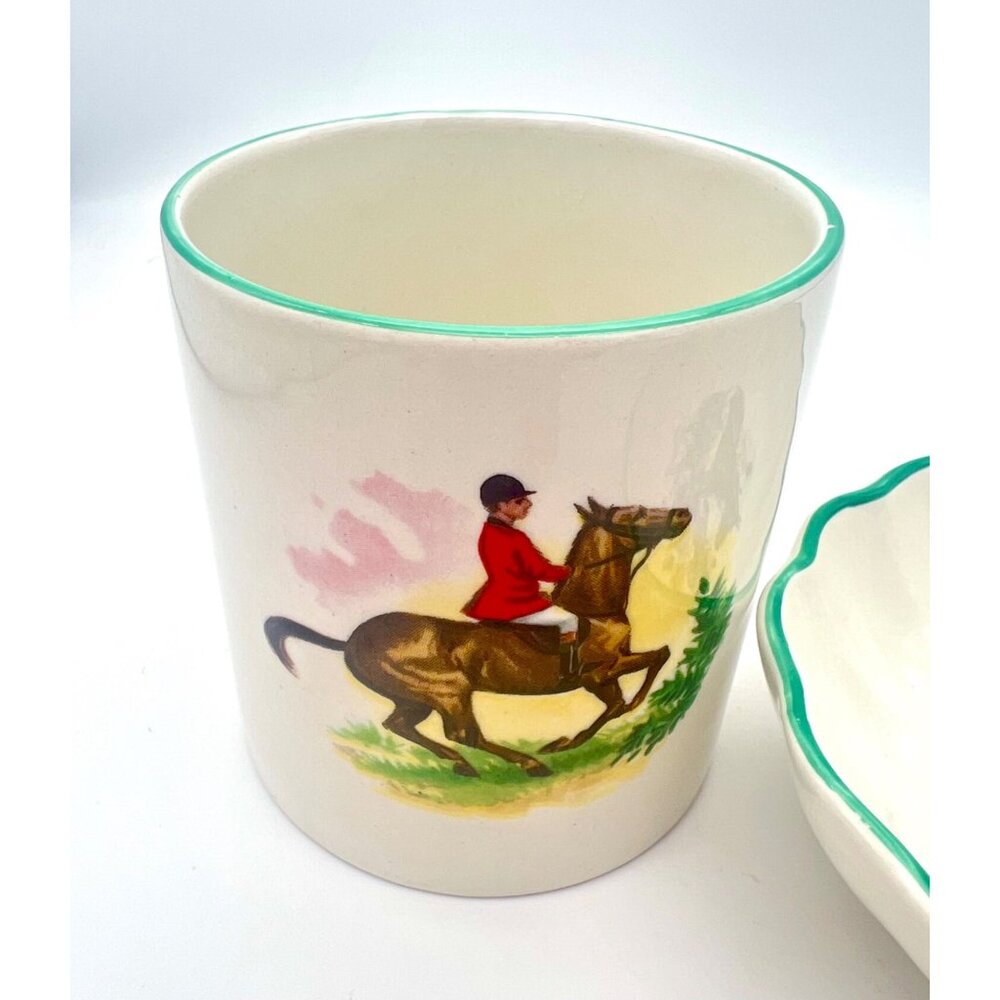 Old Foley James Kent Vintage Equestrian Bathroom Set Cup & Soap Dish Horse Rider - Picture 2 of 10